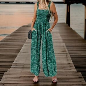 Casual Dark Green Wideleg Jumpsuit for Women